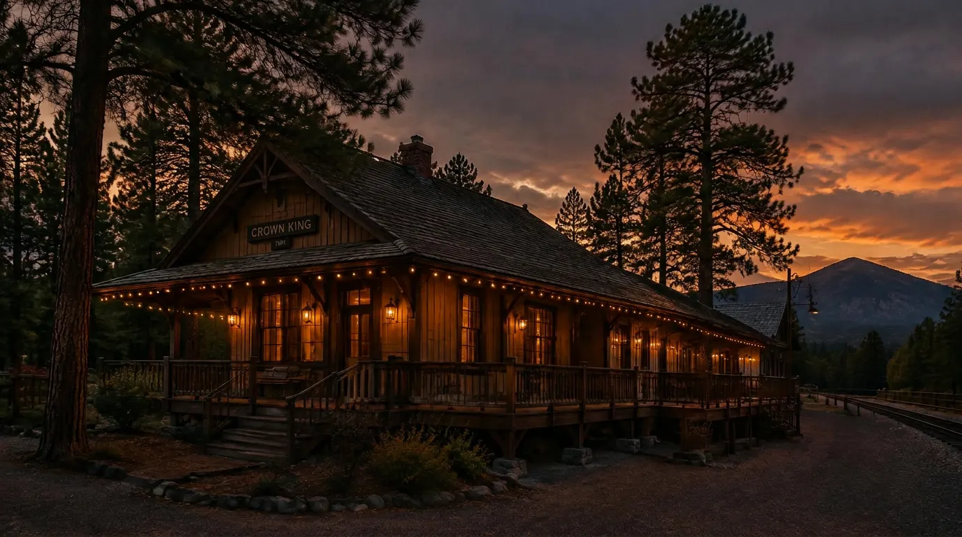 The new replica Crown King Depot at dusk on the site of the original depot